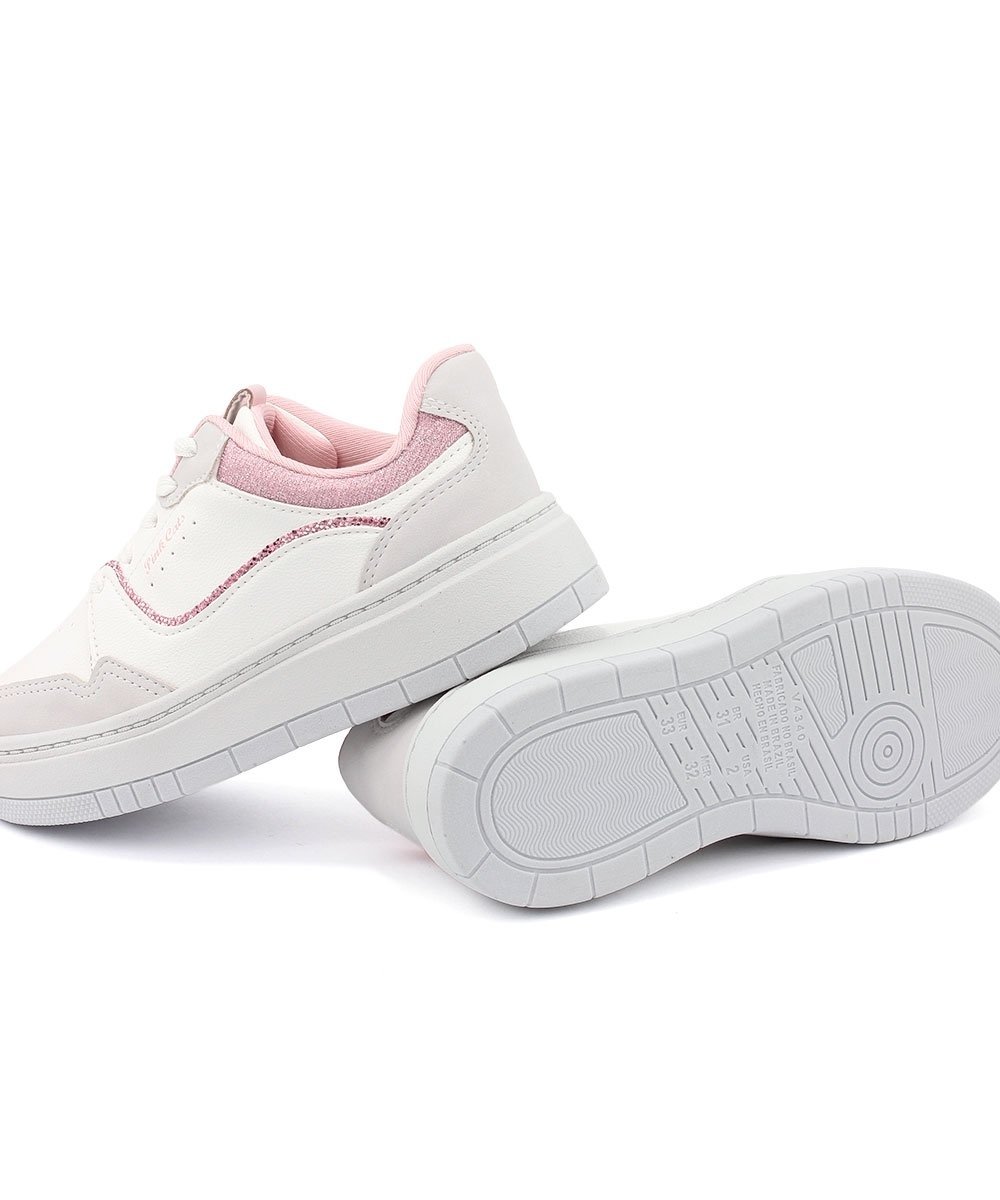 Tênis Infantil Pink Cats Casual Off White Branco/Rosa/Cinza 5