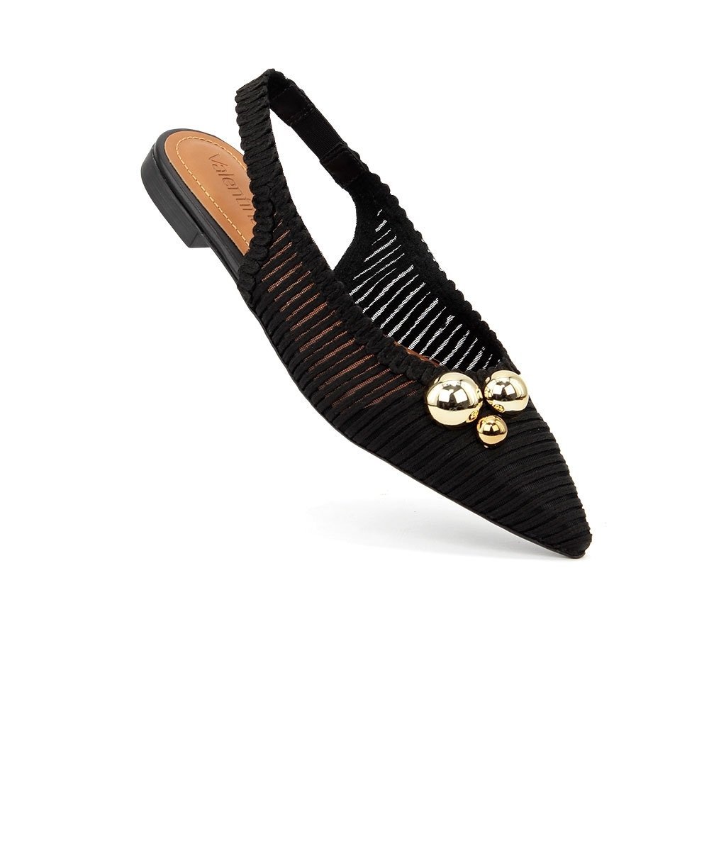 Sapatilha Slingback Valentina Bico Fino Tramada Preto Preto 2