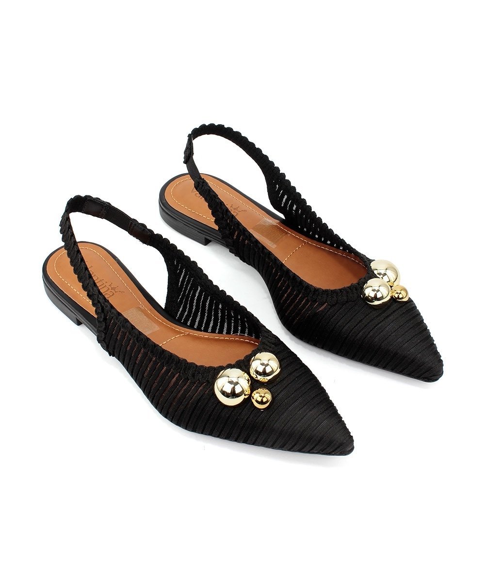 Sapatilha Slingback Valentina Bico Fino Tramada Preto Preto 4