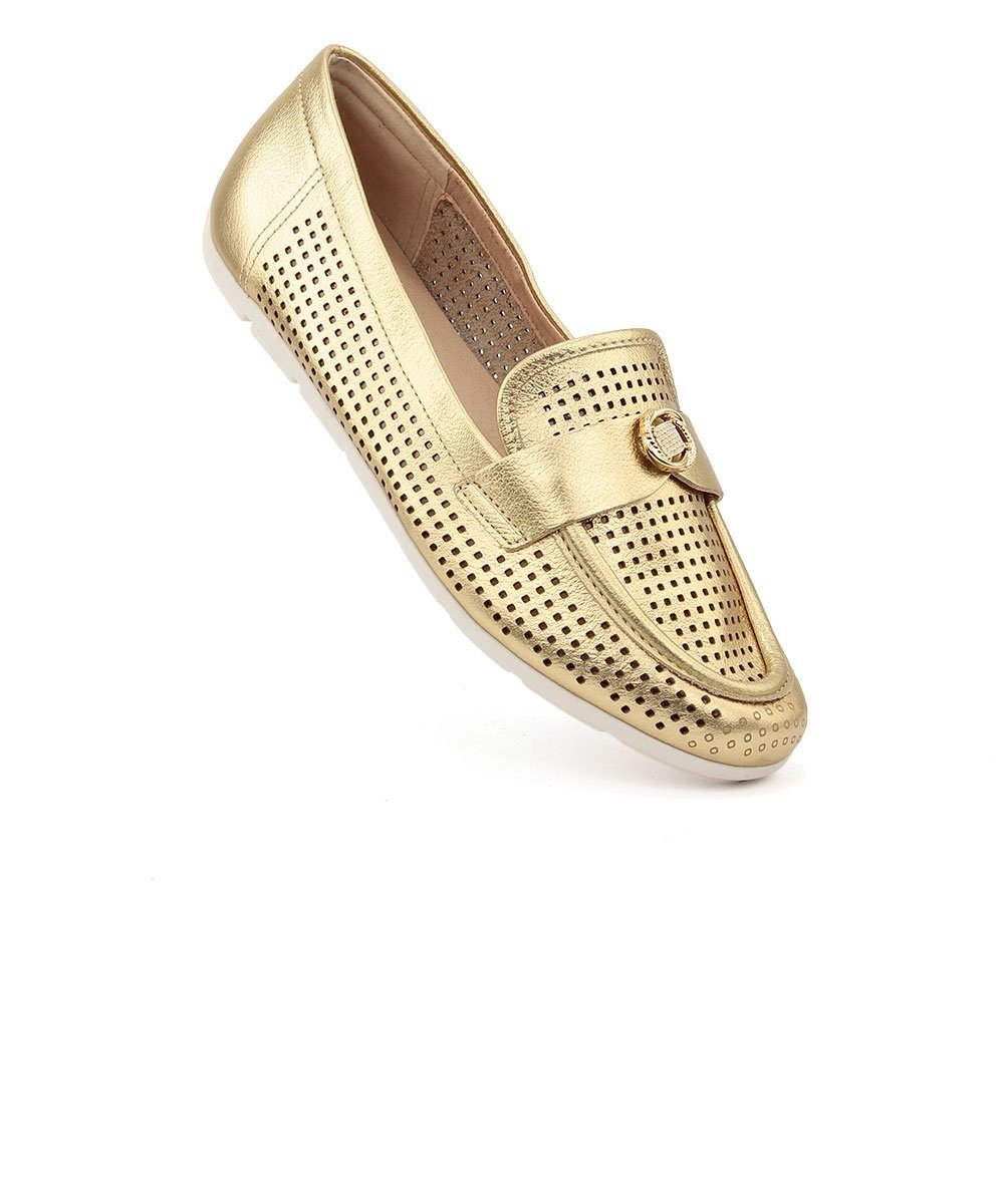 Mocassim Feminino Comfortflex Relax Soft Ouro Dourado 2