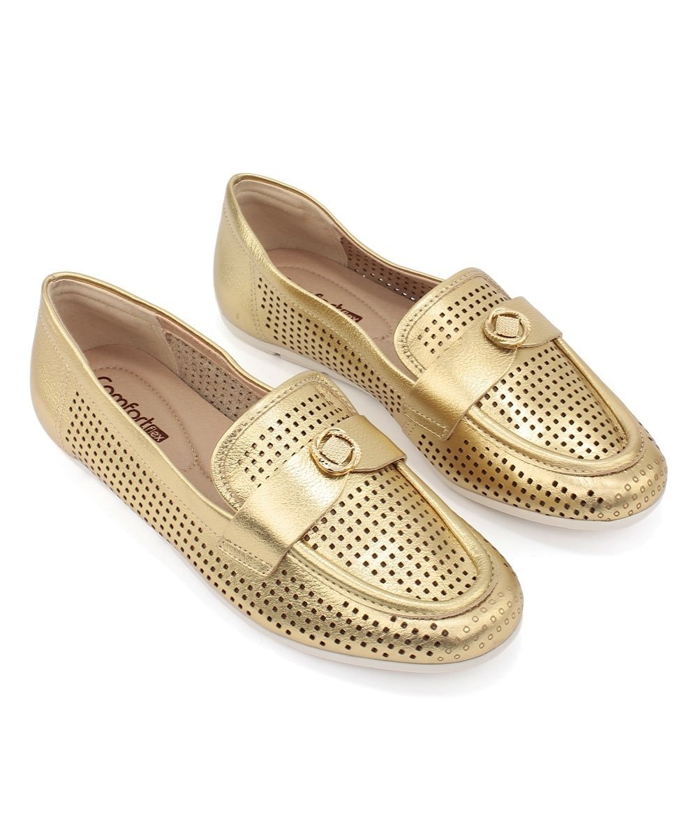 Mocassim Feminino Comfortflex Relax Soft Ouro Dourado 4