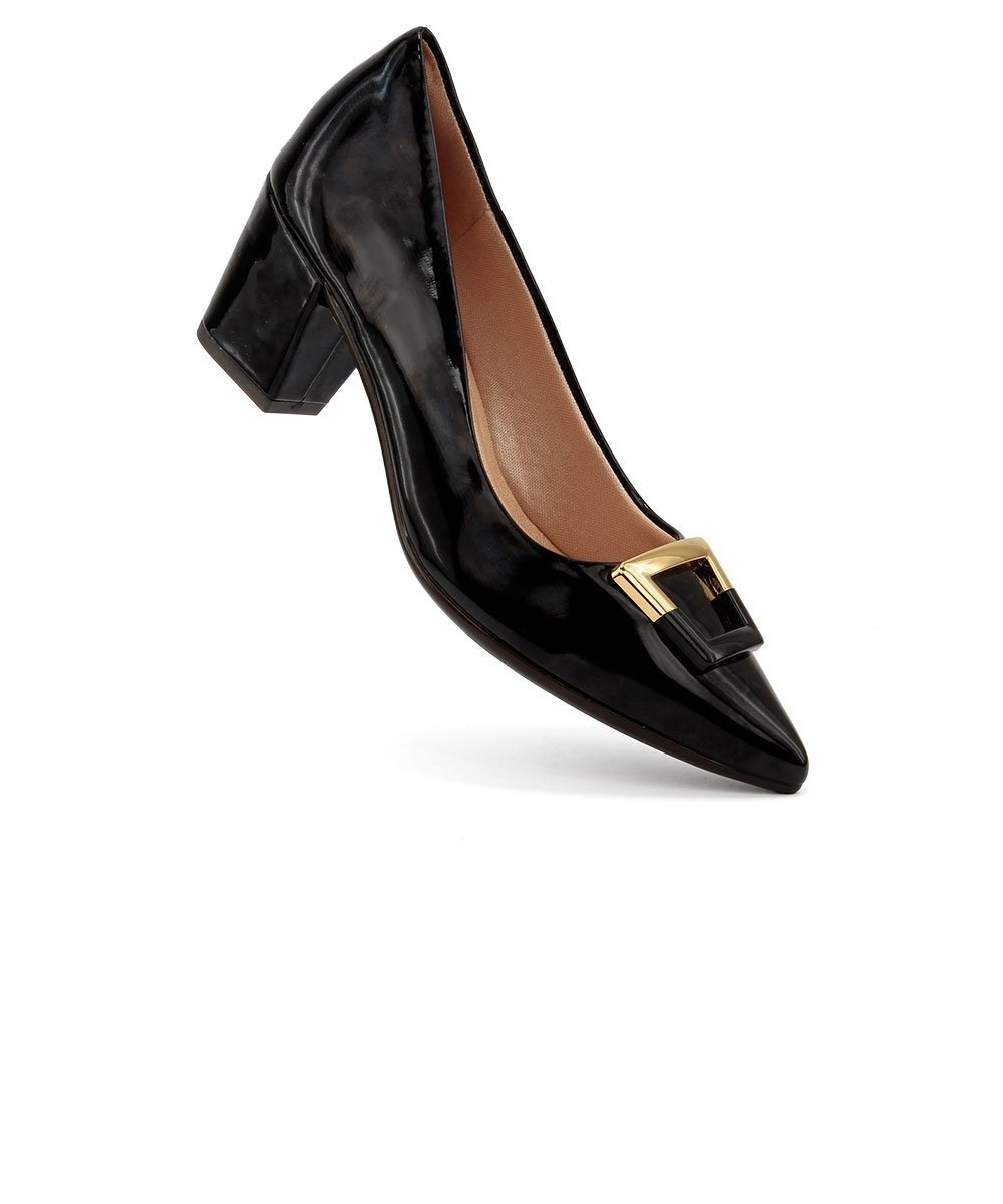 Scarpin Light Gel Bico Fino Salto Bloco Preto Preto 2