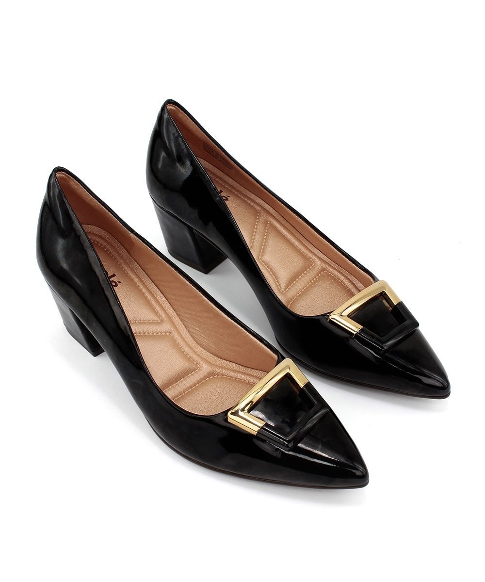 Scarpin Light Gel Bico Fino Salto Bloco Preto Preto 4