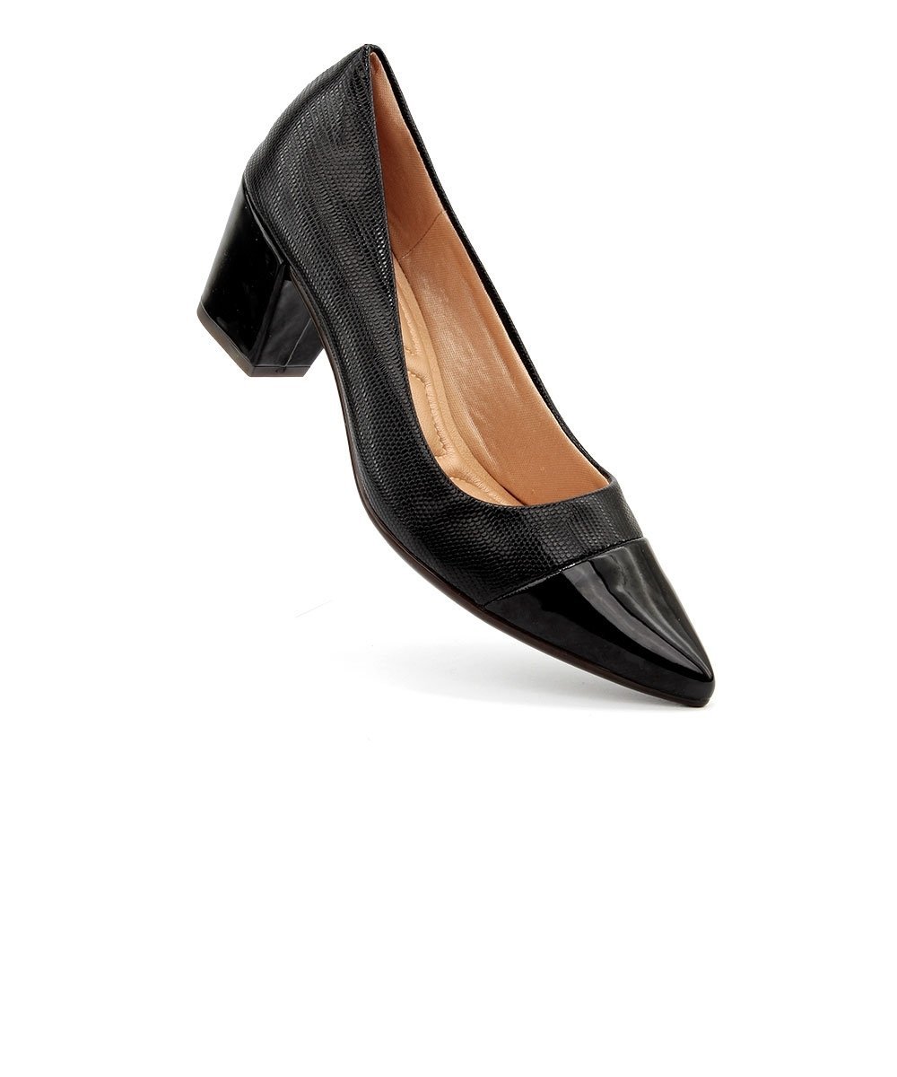 Scarpin Light Gel Bico Fino Salto Bloco Preto Preto 2