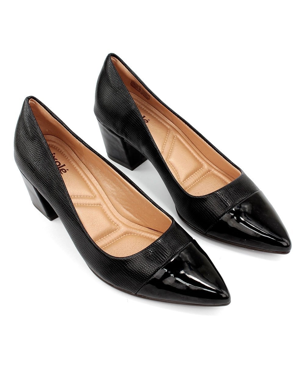 Scarpin Light Gel Bico Fino Salto Bloco Preto Preto 4