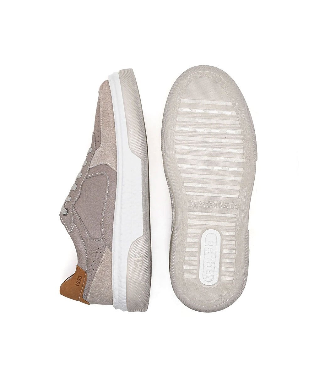 Tênis Masculino Democrata Beat Pulse Couro Off White Cinza 4