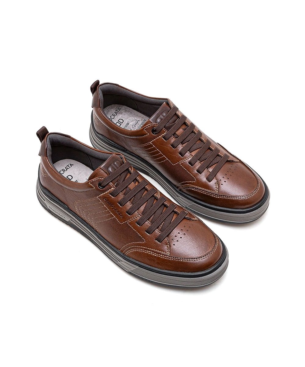 Tênis Masculino Democrata Denim Dylan Couro Conhaque Marrom 2