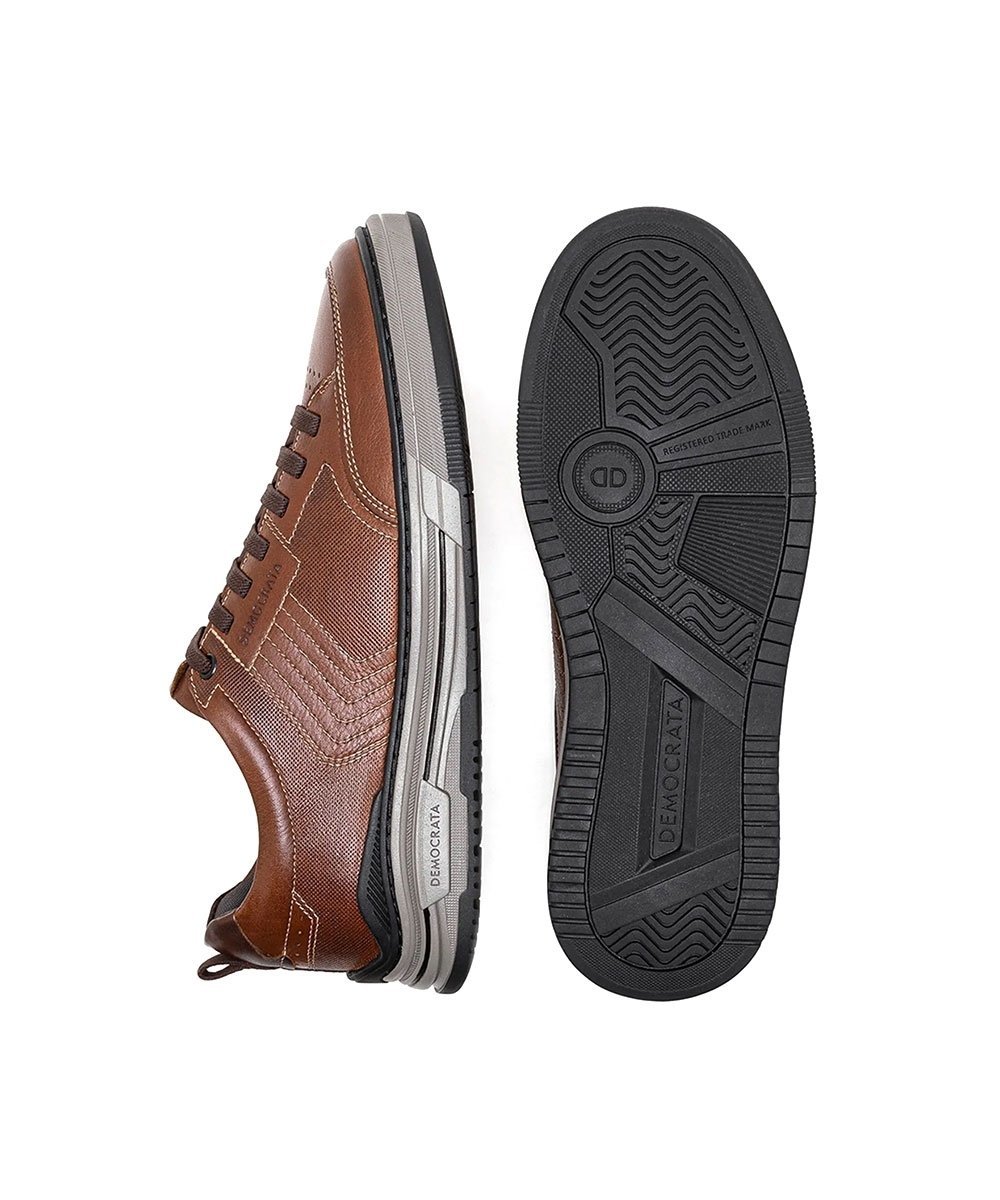 Tênis Masculino Democrata Denim Dylan Couro Conhaque Marrom 4