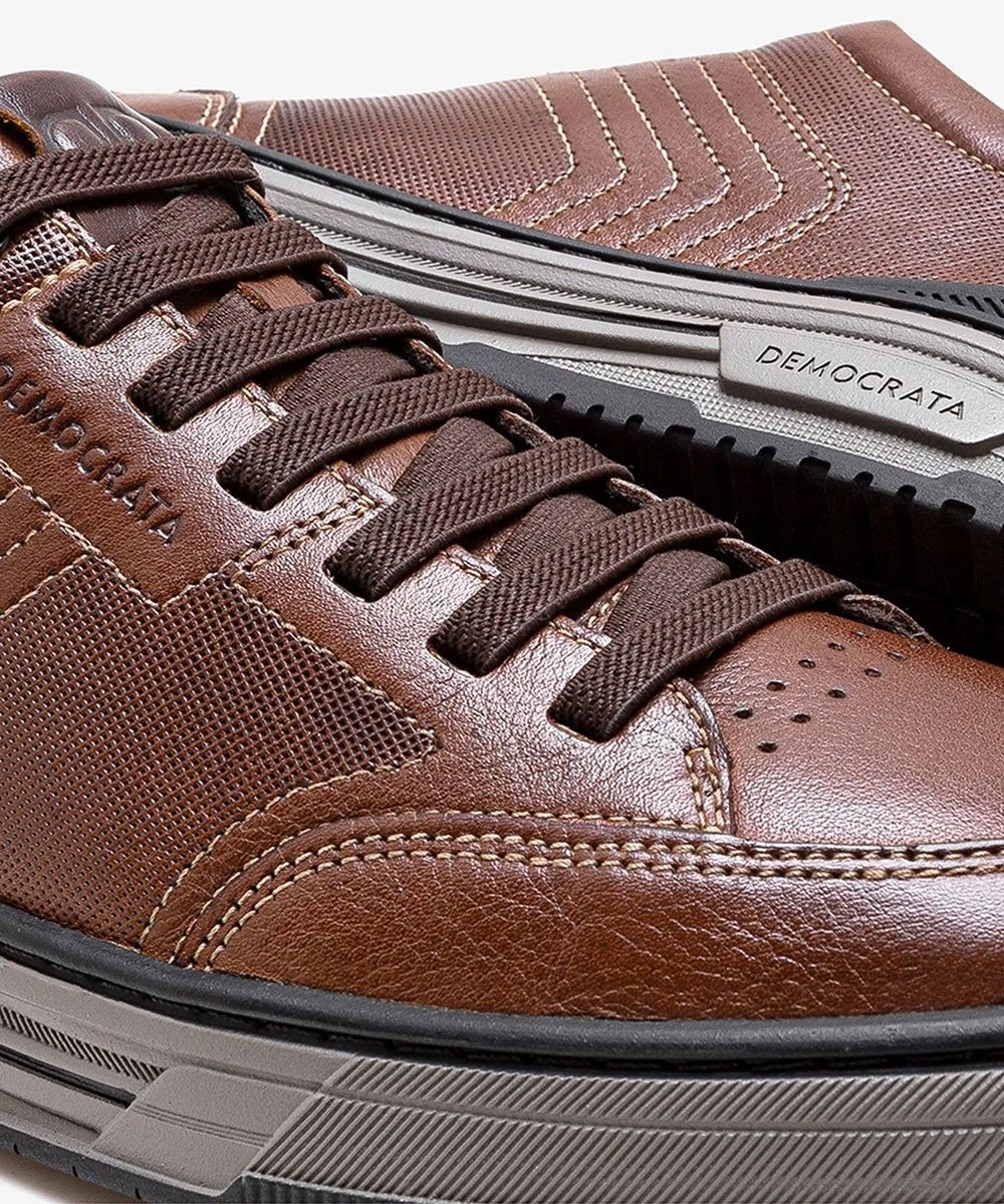 Tênis Masculino Democrata Denim Dylan Couro Conhaque Marrom 3