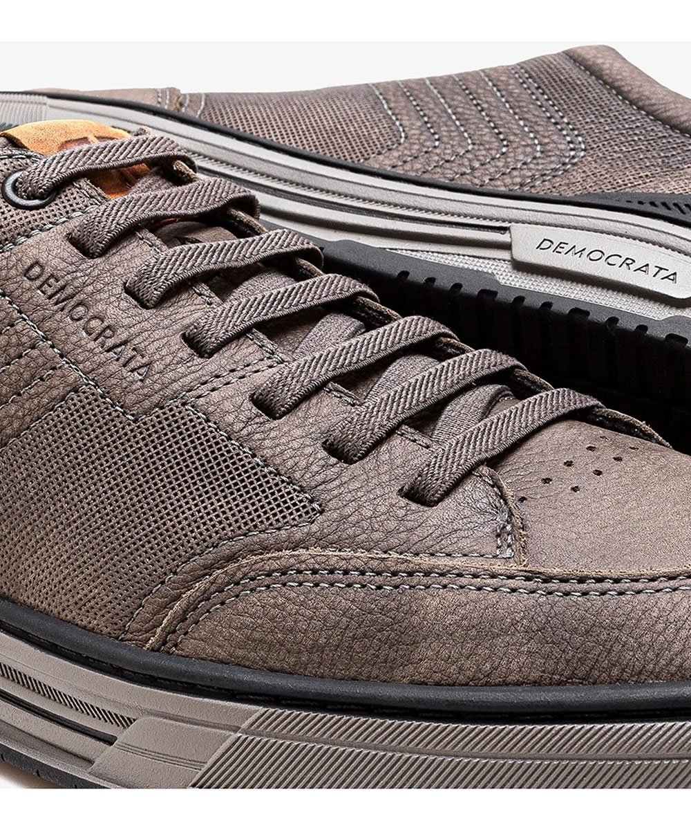 Tênis Masculino Democrata Denim Dylan Couro Smoke Marrom 3