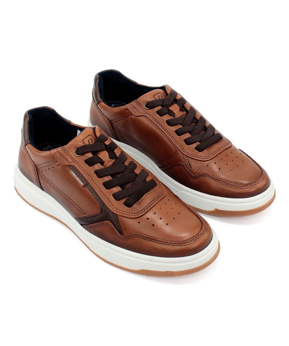 Tênis Casual Pegada Masculino em Couro Pinhao Marrom 4