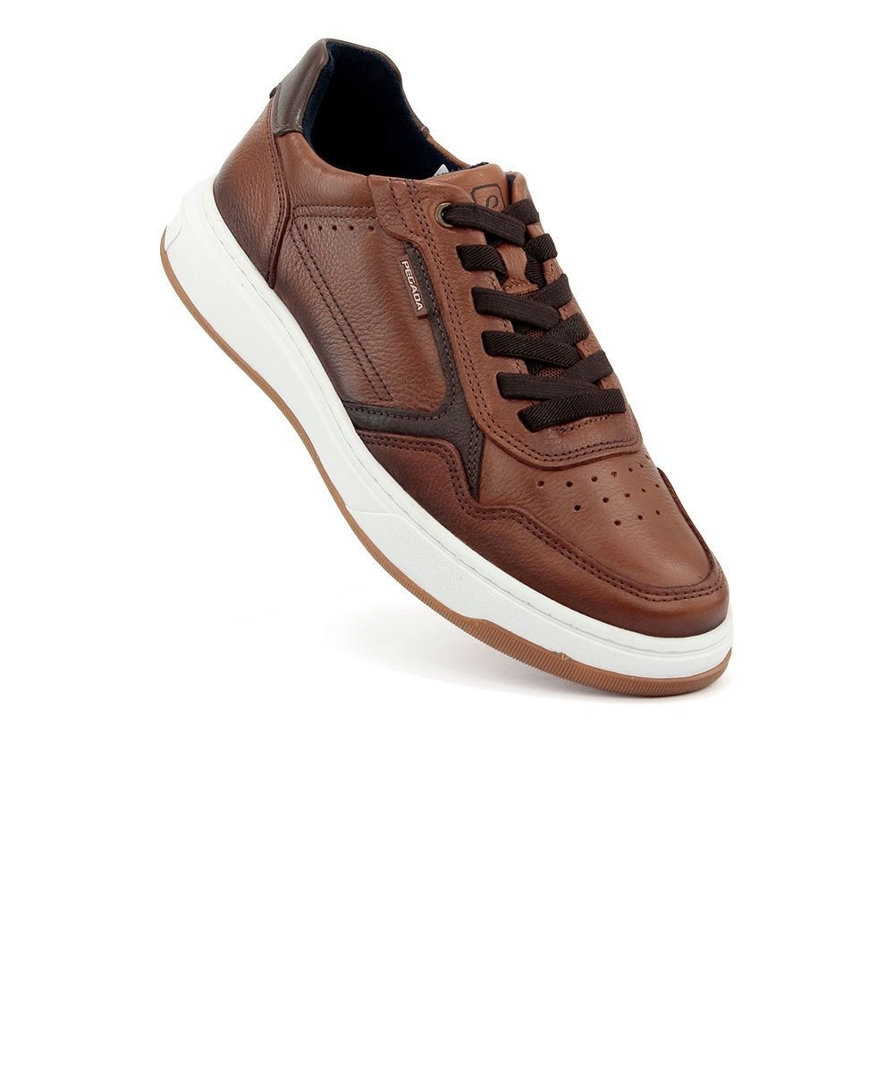 Tênis Casual Pegada Masculino em Couro Pinhao Marrom 2