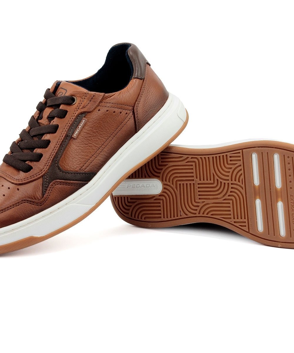 Tênis Casual Pegada Masculino em Couro Pinhao Marrom 5