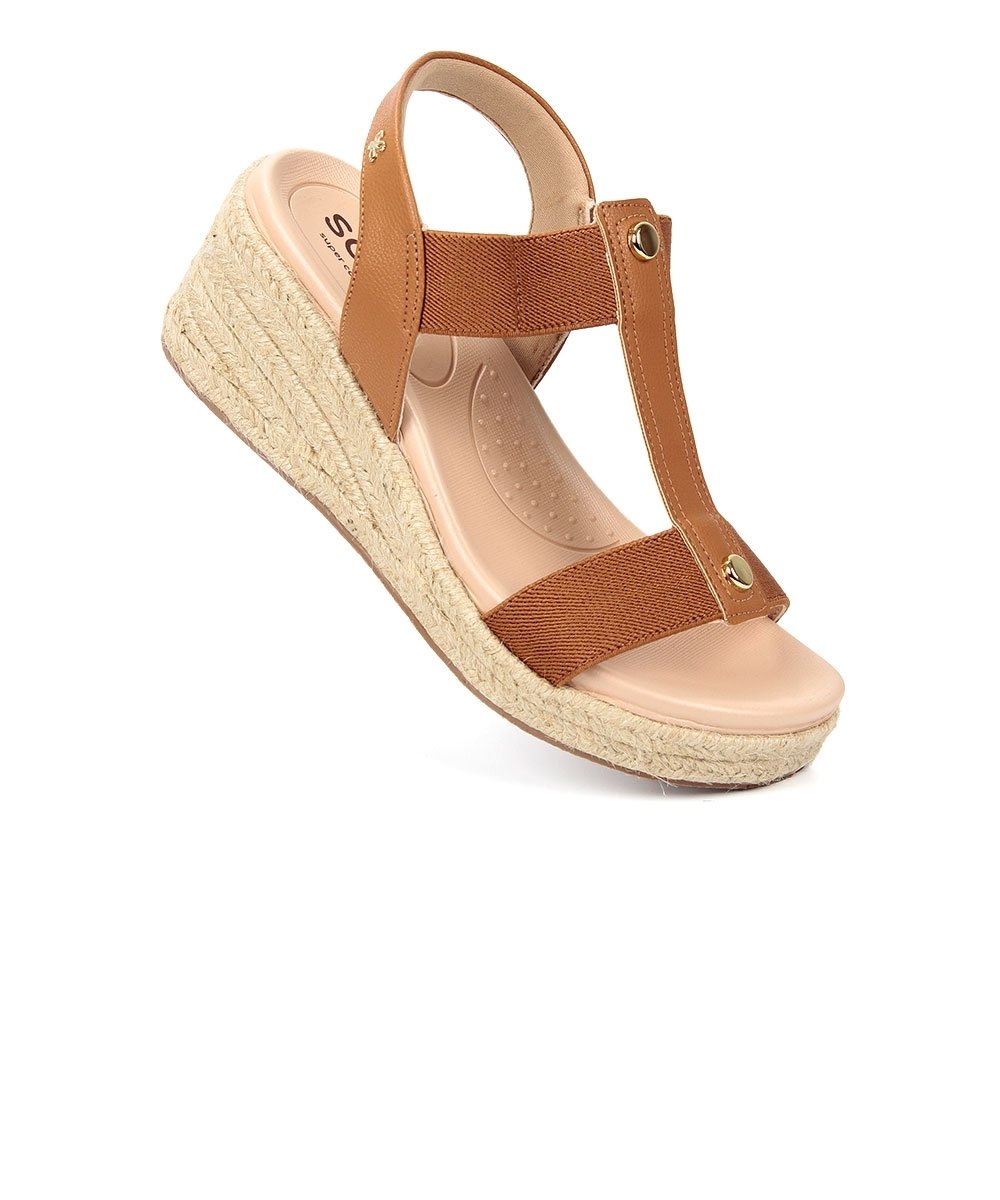 Sandália Anabela Softli Salto Corda Ambar Caramelo 2