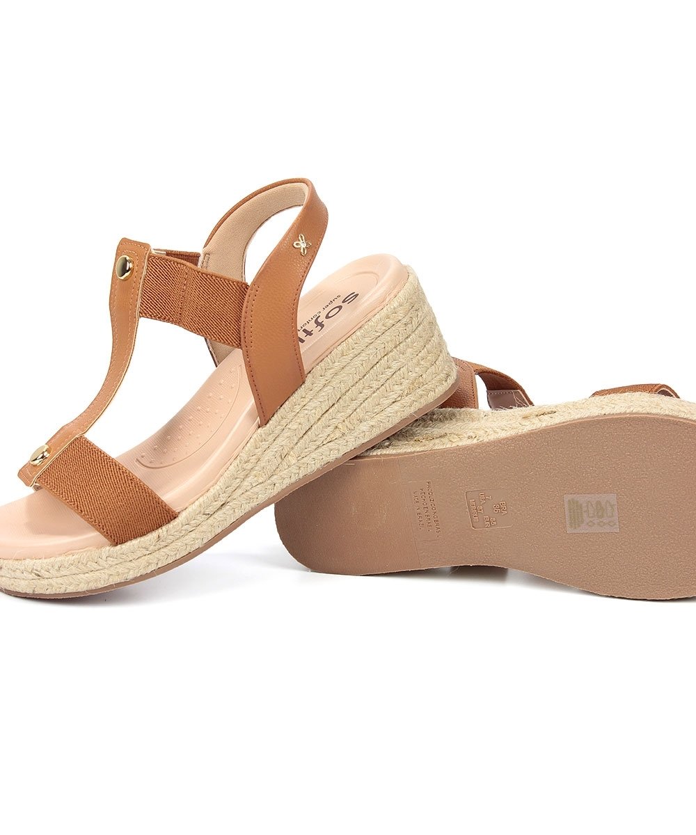 Sandália Anabela Softli Salto Corda Ambar Caramelo 5