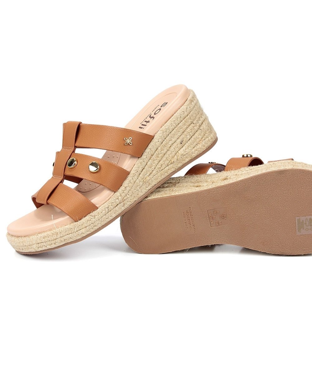 Tamanco Anabela Softli Salto Corda Ambar Caramelo 5