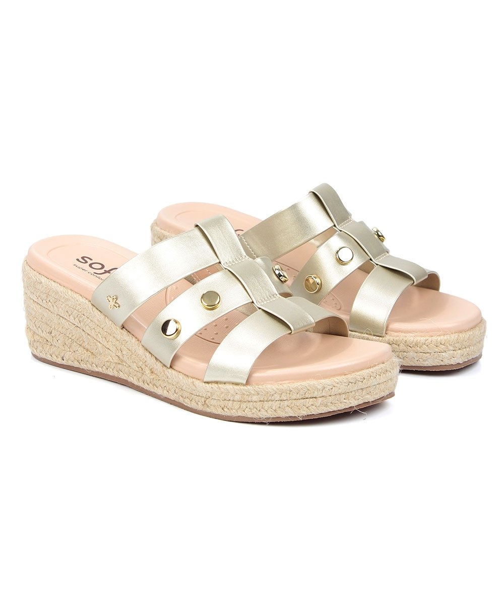 Tamanco Anabela Softli Salto Corda Ouro Prata 3