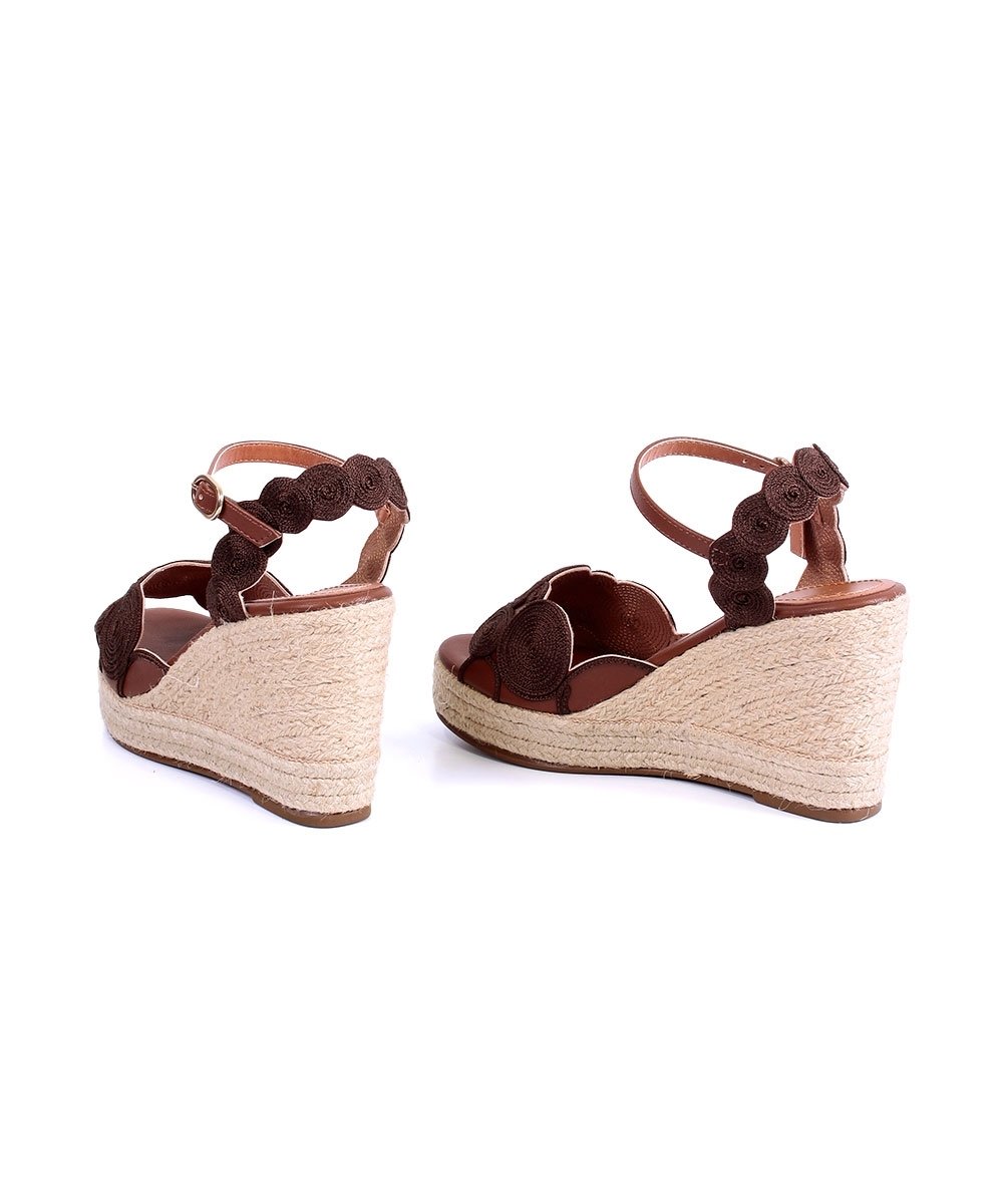 Sandália Anabela Valentina Bordada Café Marrom 4