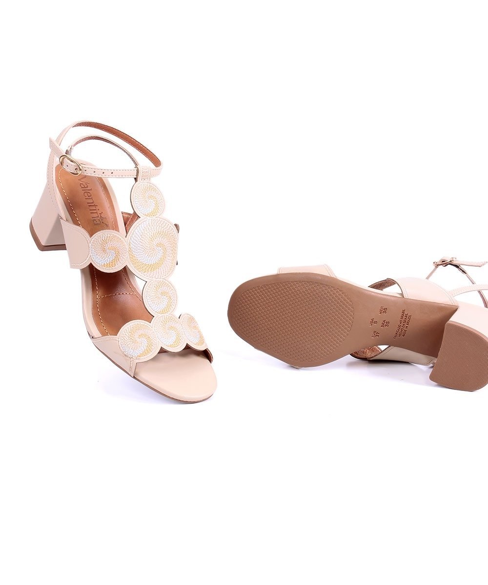 Sandália Valentina Salto Bloco Creme Areia 5