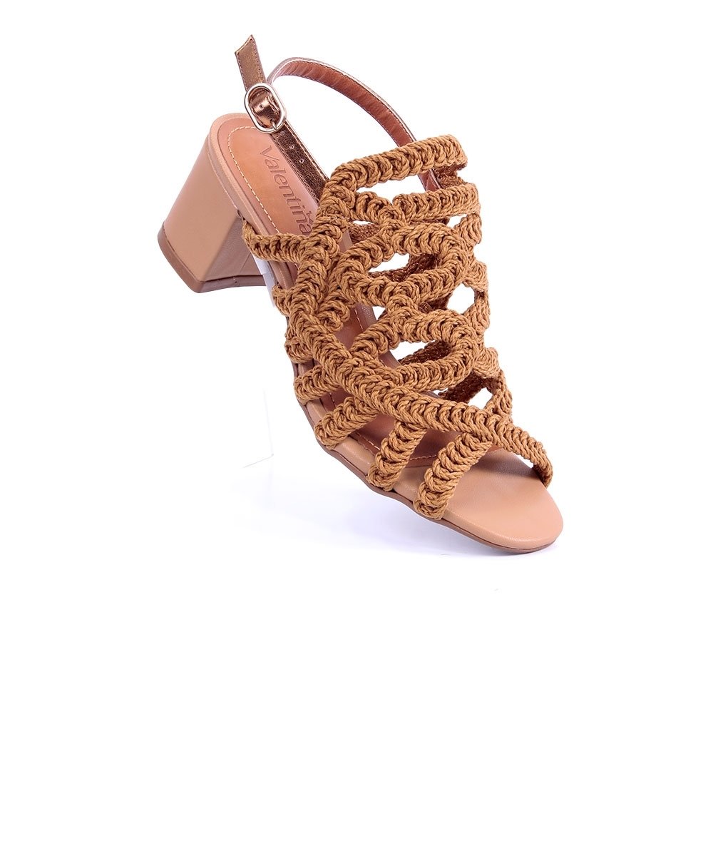 Sandália Valentina Tramada Salto Bloco 457036 Bege Bege 2