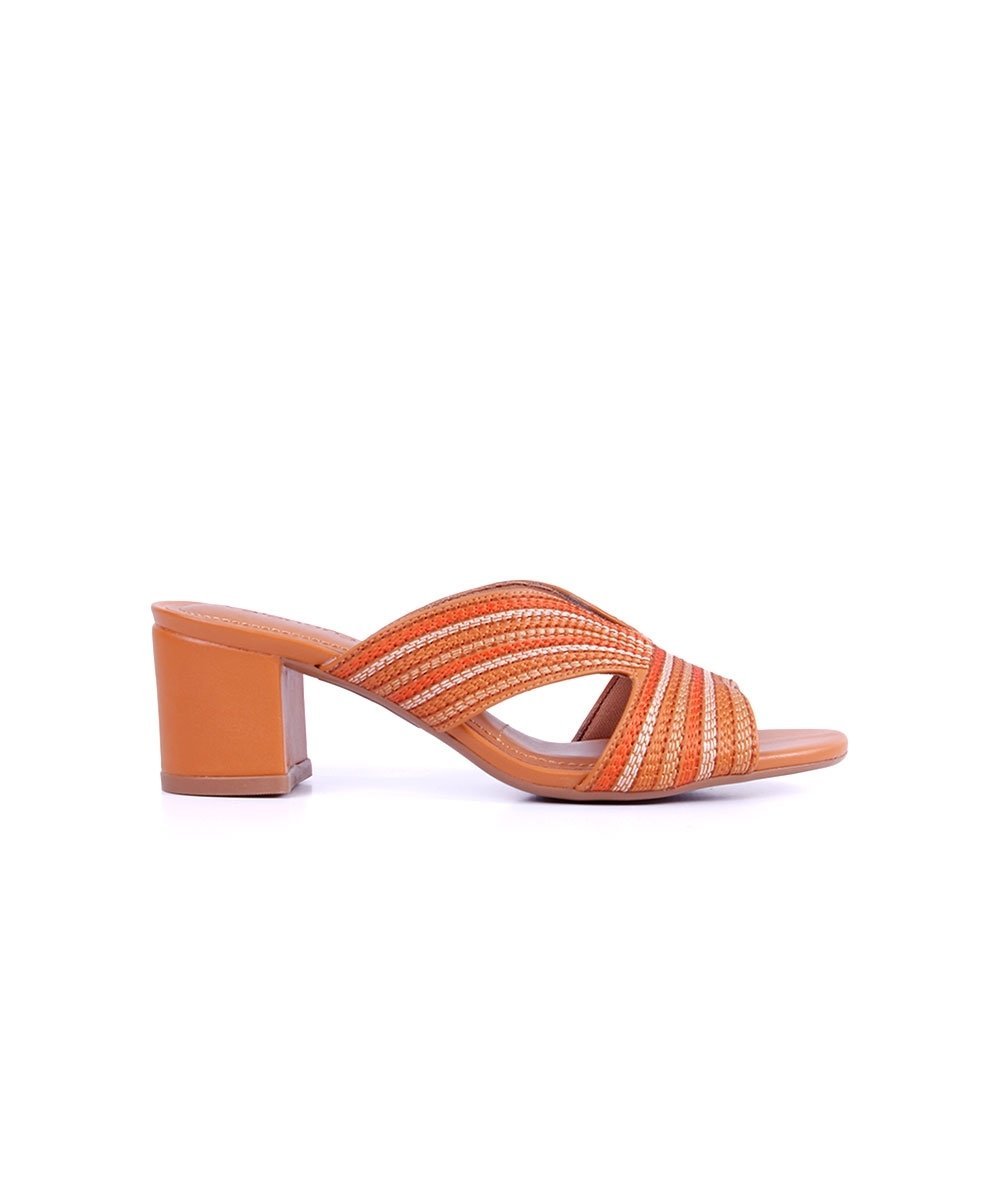 Tamanco Valentina Tramado Salto Bloco Conhaque