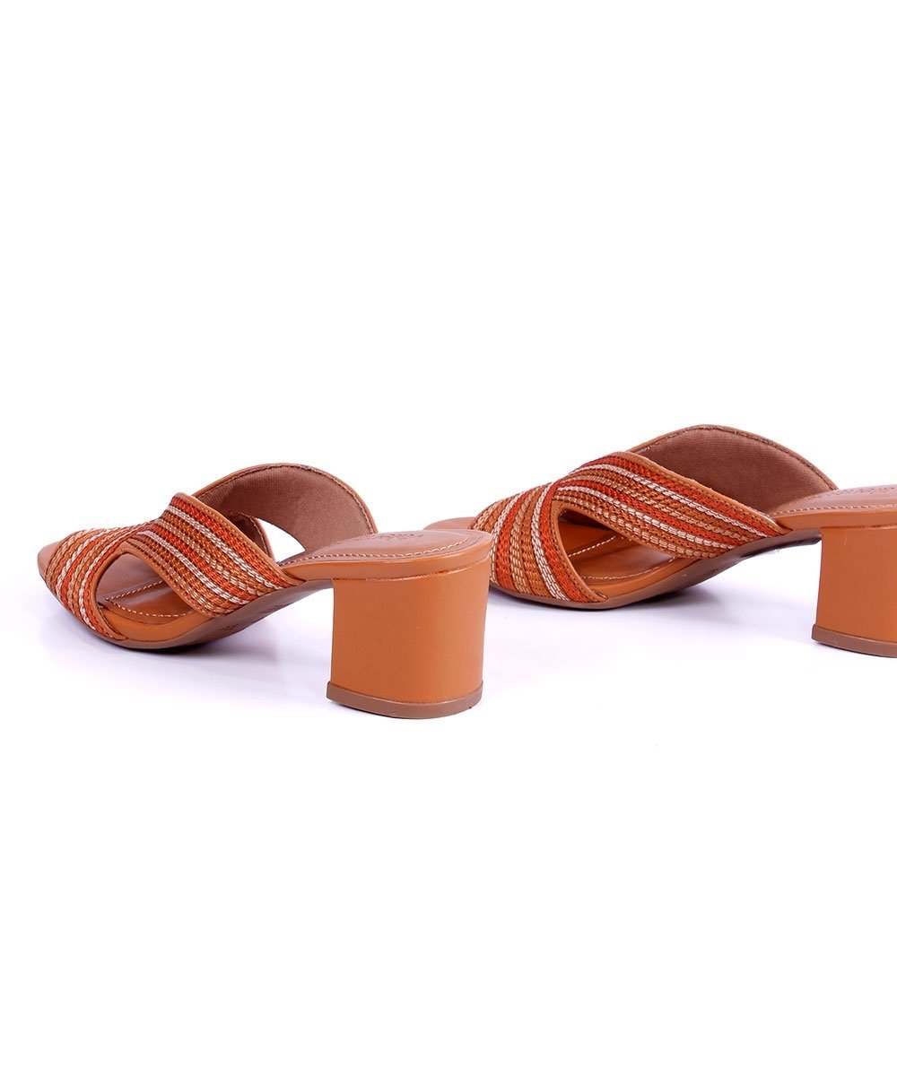 Tamanco Valentina Tramado Salto Bloco Conhaque Laranja 4