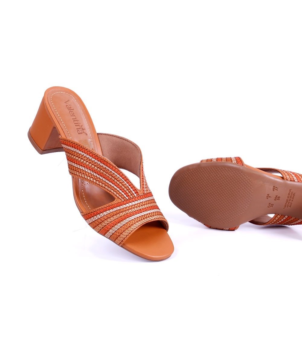 Tamanco Valentina Tramado Salto Bloco Conhaque Laranja 5