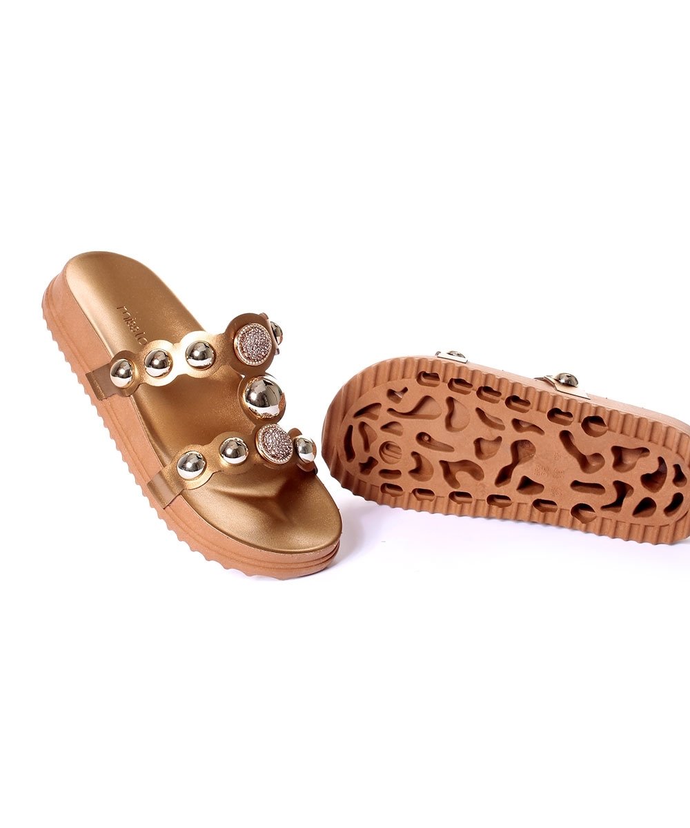 Tamanco Flatform Pixolé Tiras Bronze Dourado 4