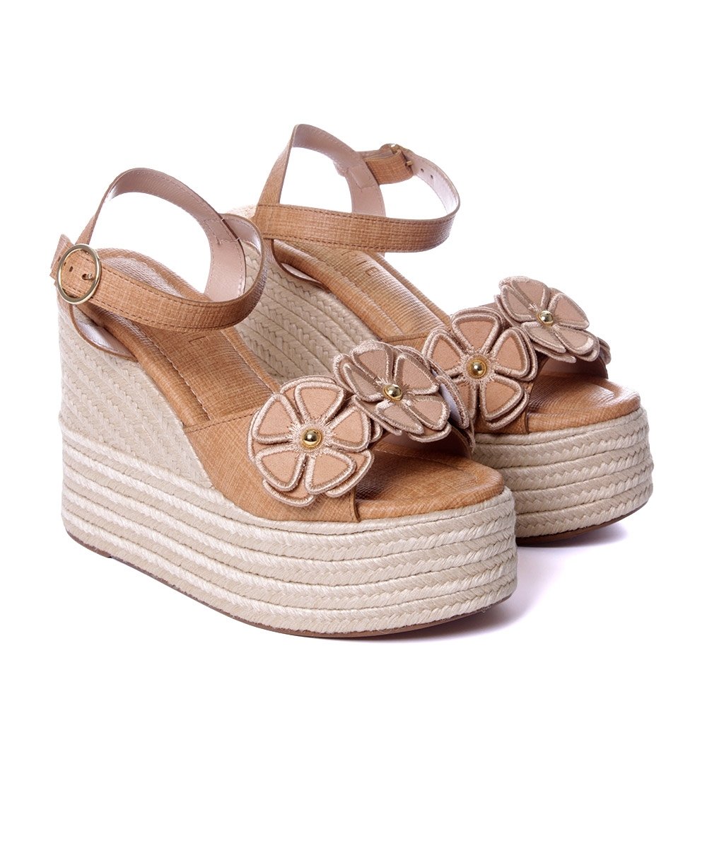 Sandália Anabela Pixolé Flores Ambar Bege 3