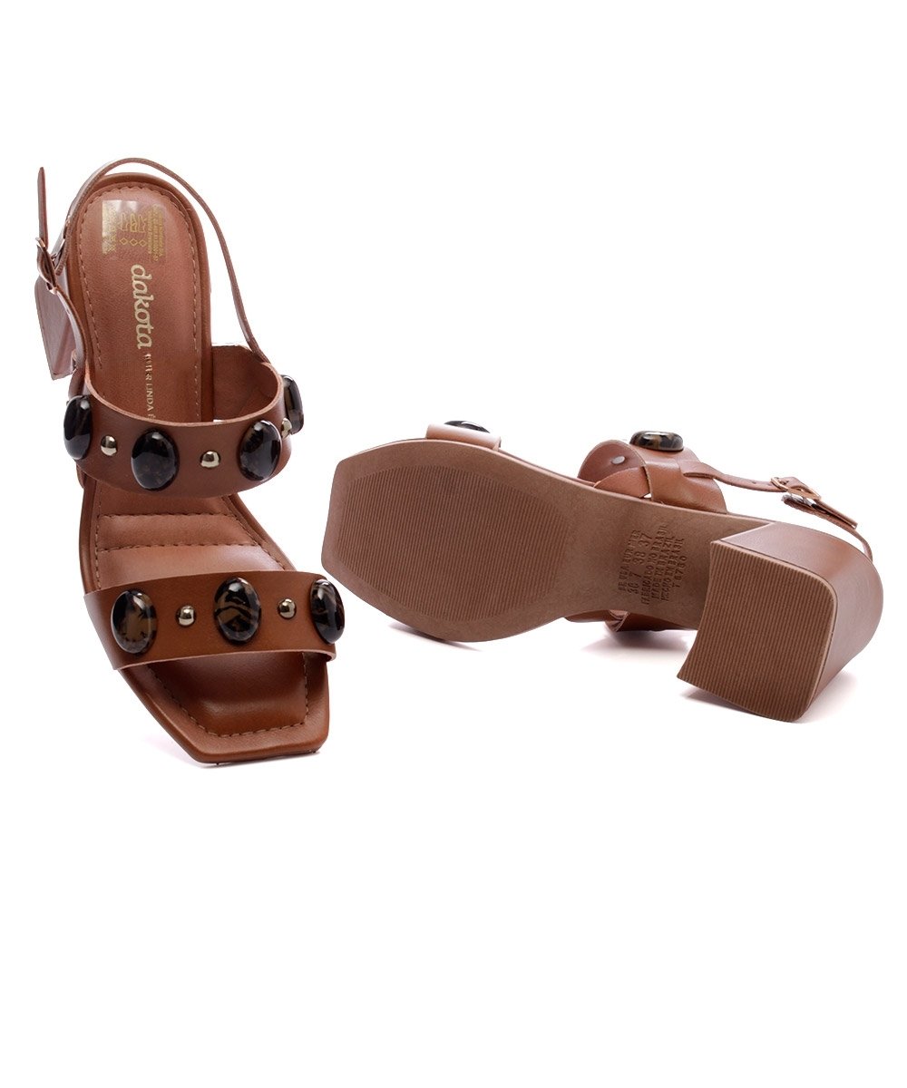 Sandália Dakota Salto Bloco Médio Caramelo Marrom 6