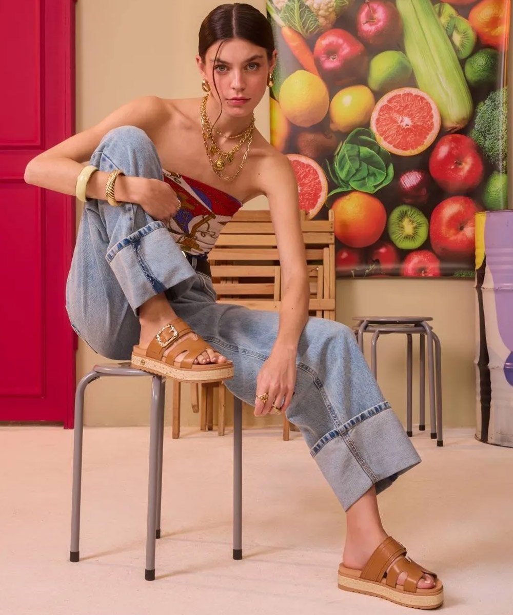 Tamanco Flatform Dakota Tan Marrom 8