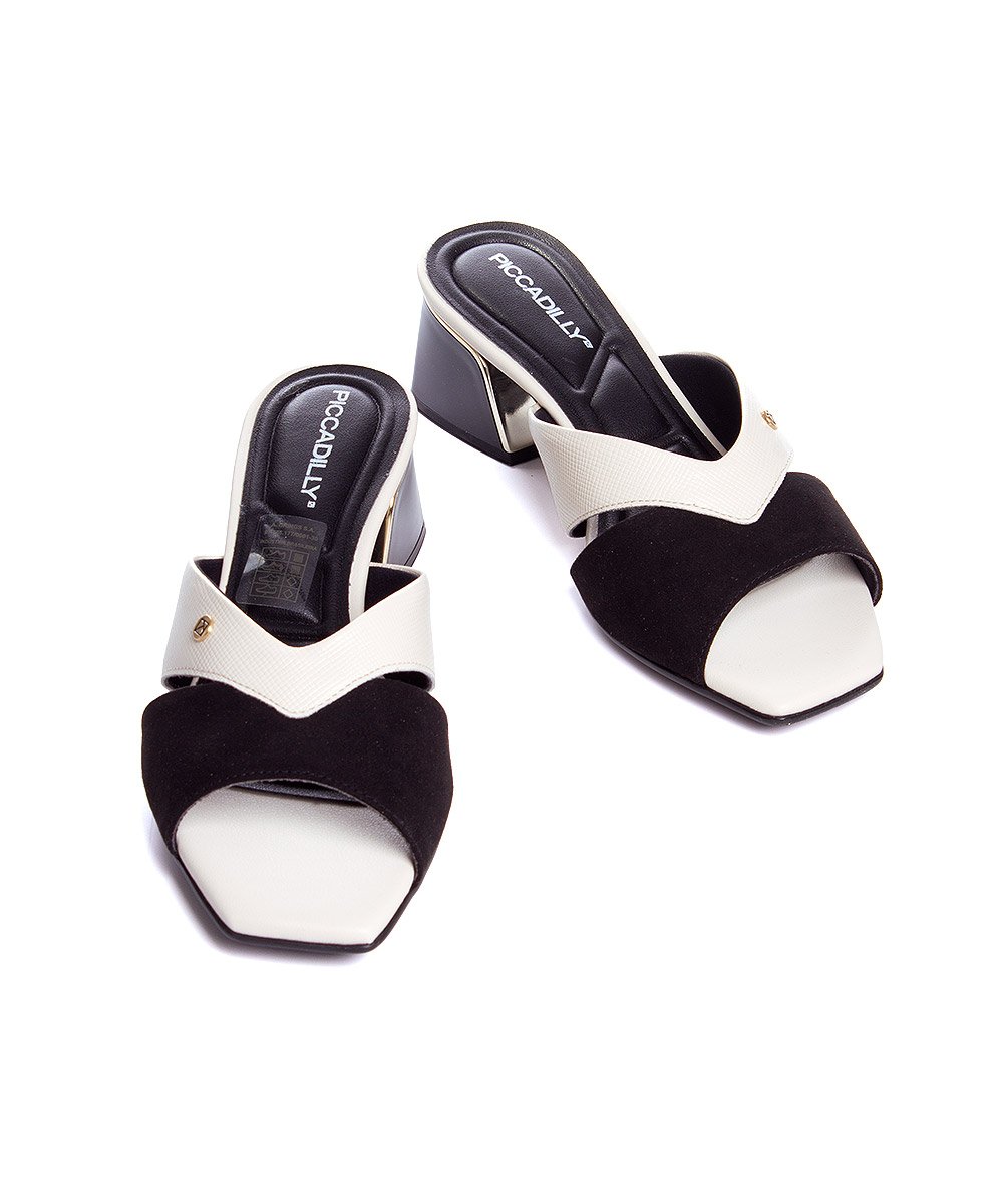 Tamanco Piccadilly Renee Salto Médio Off White Branco/Preto 5