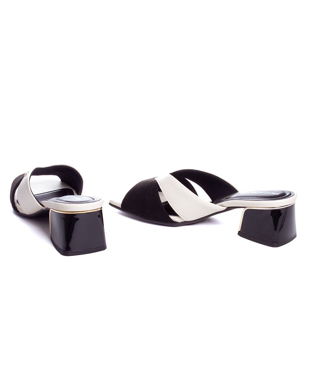 Tamanco Piccadilly Renee Salto Médio Off White Branco/Preto 6