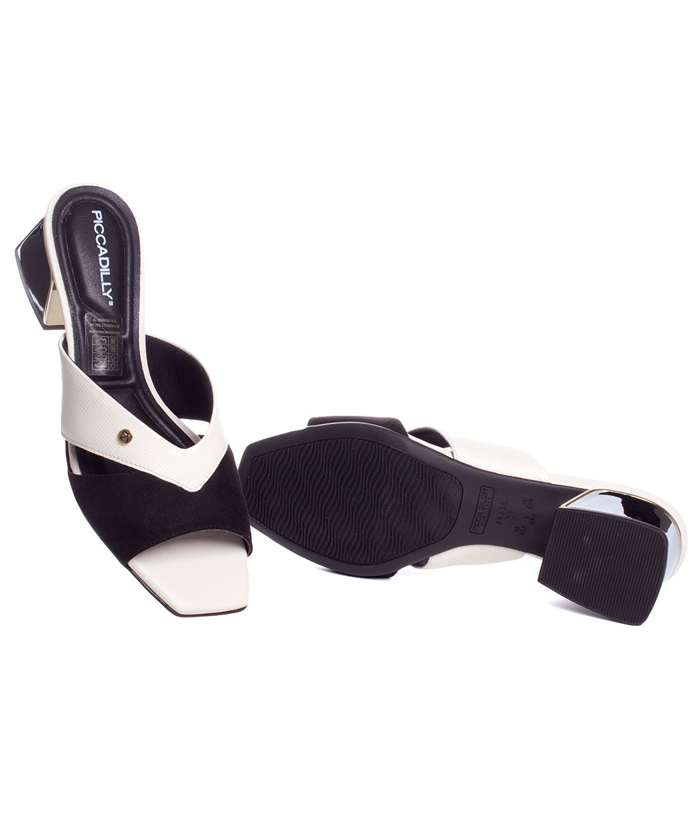 Tamanco Piccadilly Renee Salto Médio Off White Branco/Preto 7