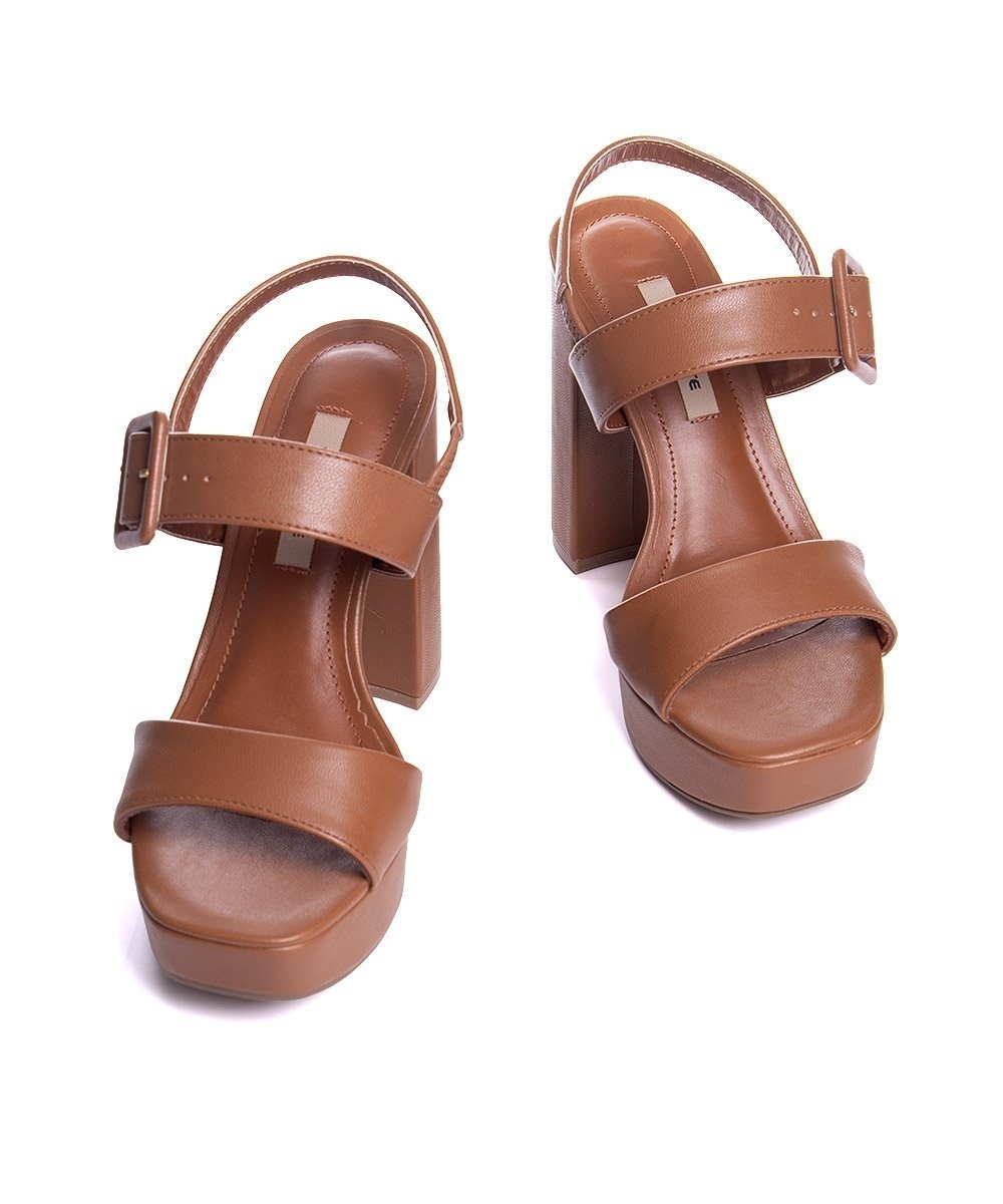 Sandália Meia Pata Via Marte Salto Alto Caramelo Marrom 4