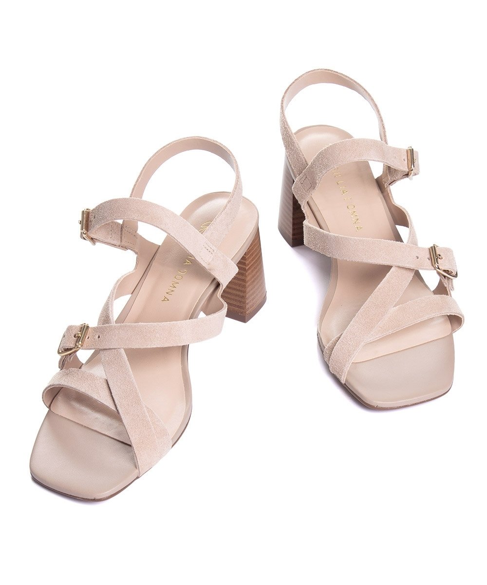 Sandália Giulia Domna Salto Médio Couro Nude Bege 4