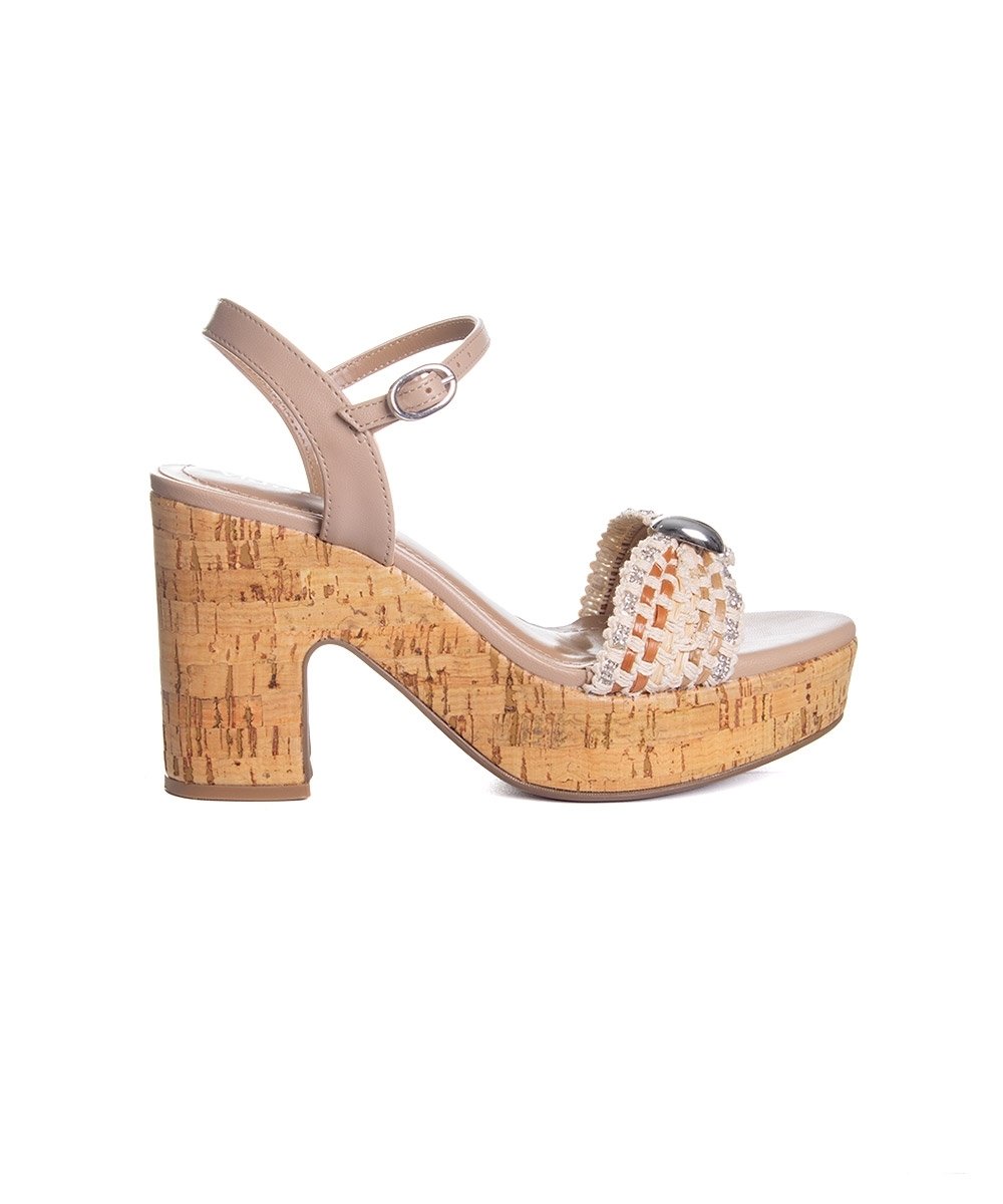 Sandália Anabela Via Marte Salto Alto Natural Bege 1
