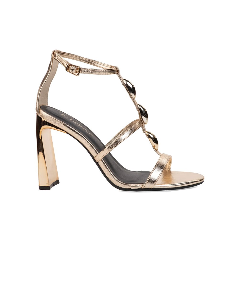 Sandália Bebecê Salto Geométrico Alto Dourado Dourado 2