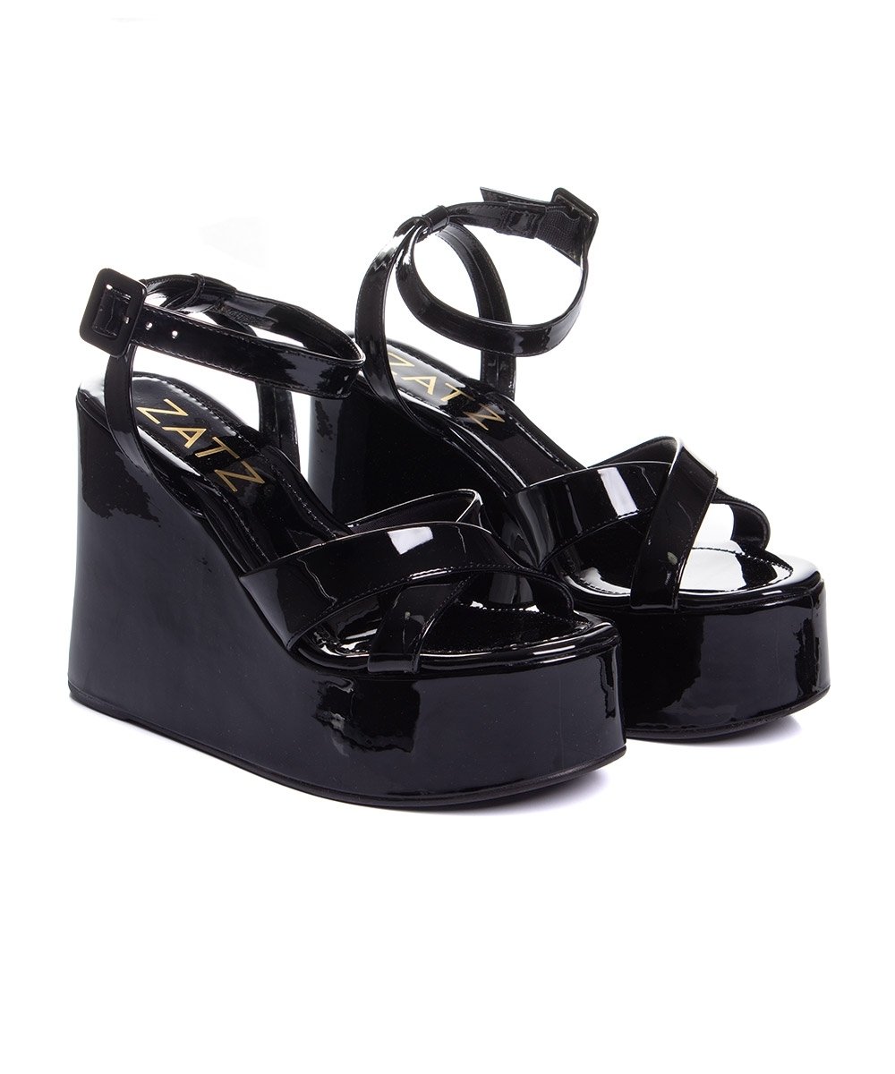 Sandália Anabela Zatz Salto Alto Preto Preto 3