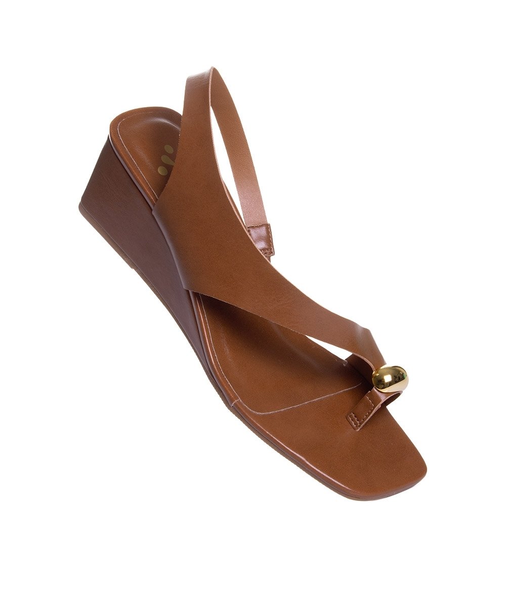 Sandália Anabela Pixolé Salto Médio Caramelo Marrom 2