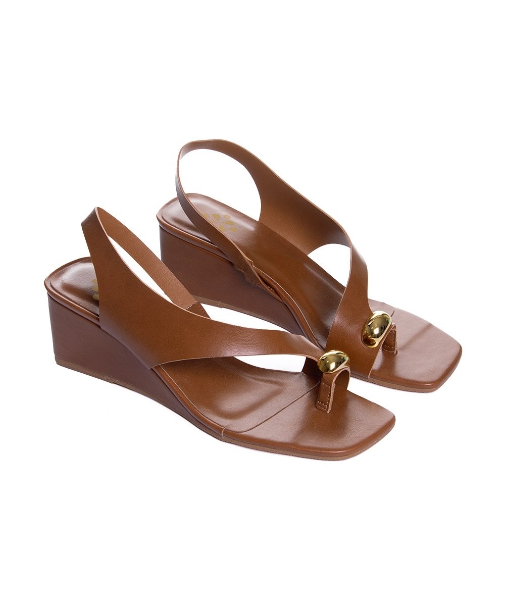 Sandália Anabela Pixolé Salto Médio Caramelo Marrom 3