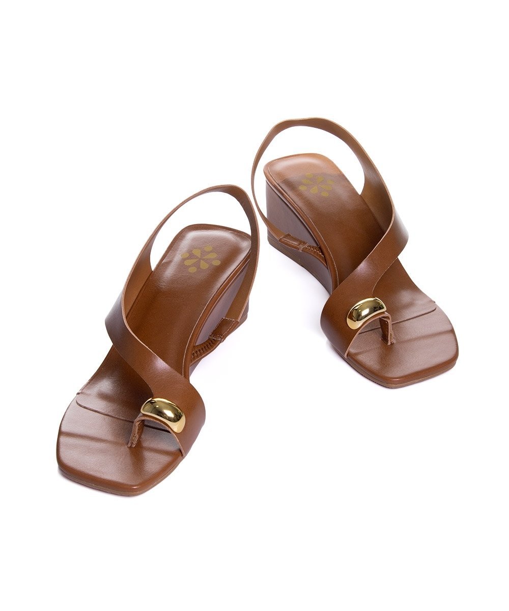 Sandália Anabela Pixolé Salto Médio Caramelo Marrom 4