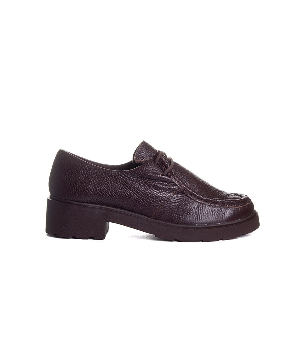 Sapato Oxford Feminino Pixolé Salto Médio Couro Cafe