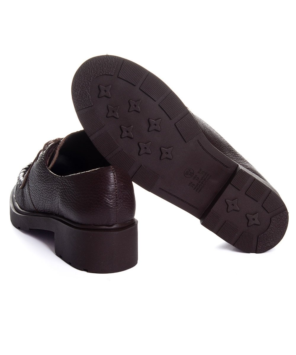 Sapato Oxford Feminino Pixolé Salto Médio Couro Cafe Marrom 5