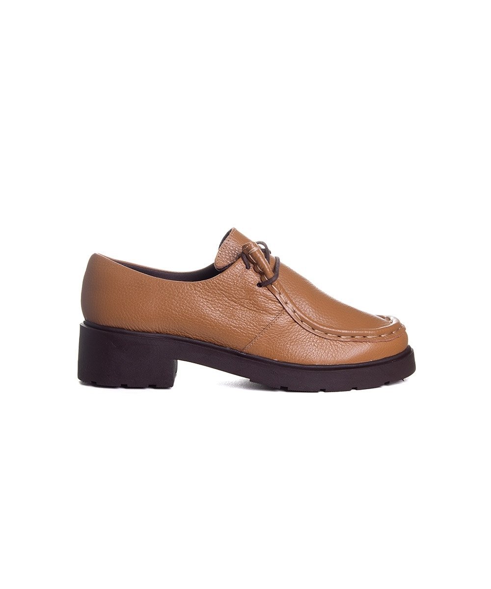 Sapato Oxford Feminino Pixolé Salto Médio Couro Capuccino