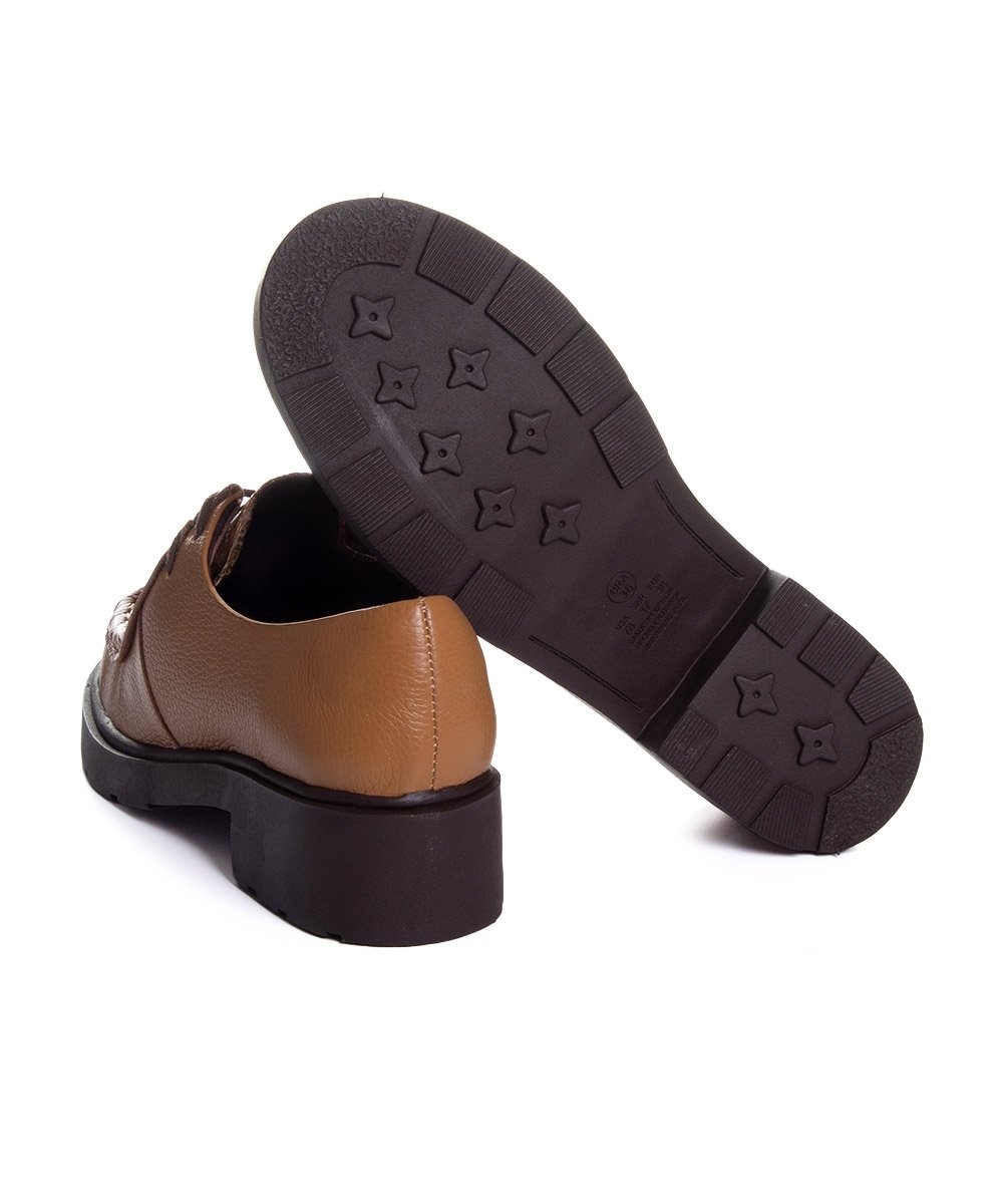 Sapato Oxford Feminino Pixolé Salto Médio Couro Capuccino Capuccino 5