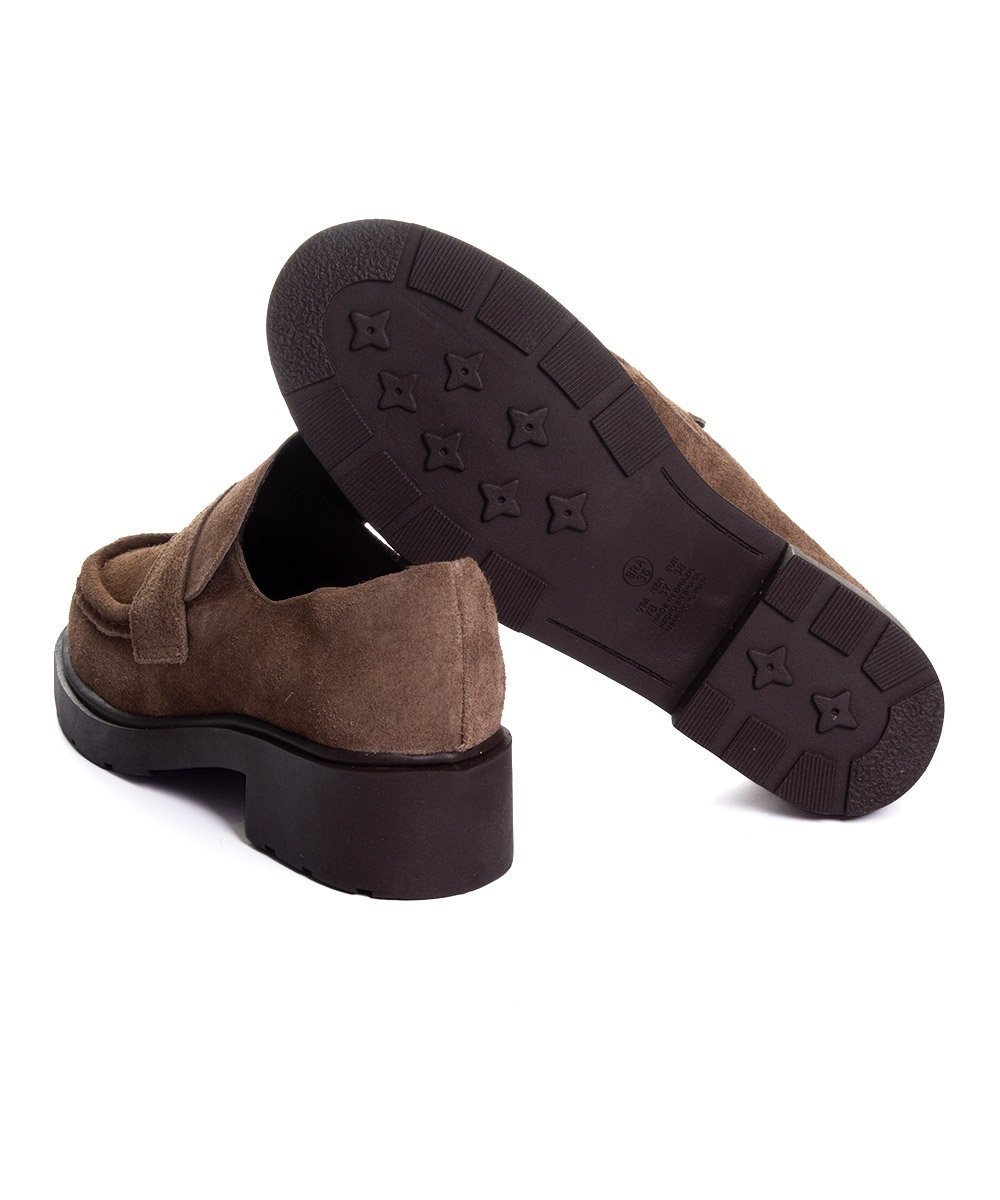 Mocassim Feminino Pixolé Salto Médio Couro Cafe Marrom 5