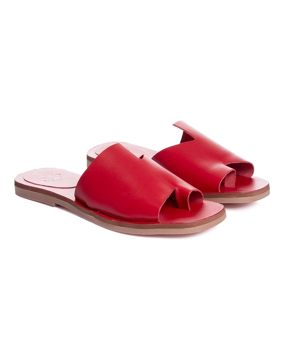 Tamanco Rasteira Pixolé Tiras Couro Vermelho Vermelho 3