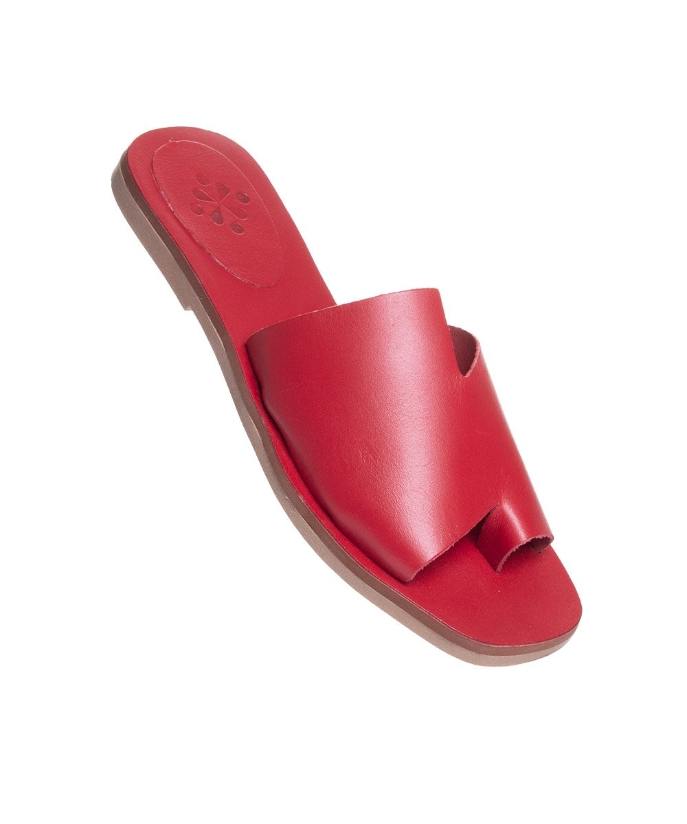 Tamanco Rasteira Pixolé Tiras Couro Vermelho Vermelho 2