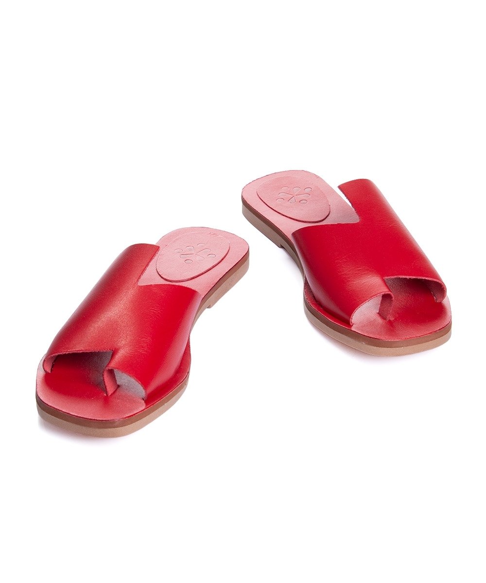 Tamanco Rasteira Pixolé Tiras Couro Vermelho Vermelho 4